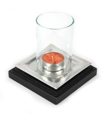Contemporain Thaï Aluminium Bougie Support avec Verre, Carré Base Bougie support price