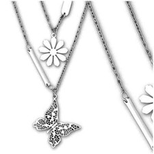 Collier femme en argent en acier chirurgical avec double fleur papillon Collier en argent price