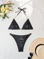 Ensemble Bikini Sexy pour Femmes | Bikini Noir Brillant avec Détails en Strass Bikini price