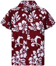 Funky Chemise Hawaïenne Hibiscus Rouge Marron b marchandises Chemise homme price