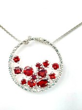 Sterling 925 Geometric Floating Red Garnet Diamond Accent Halo Charm Necklace Collier à pierres colorées price