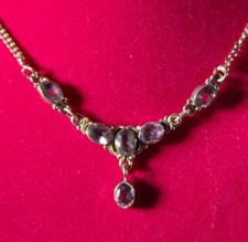 Amethyst Stones Oval Drops Sterling Silver 925 Pendant Necklace Collier à pierres colorées price