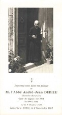 RELIGIOSA IMAGE PIEUSE FAIRE PART DE DECES ABBÉ ANDRE JEAN DEDIEU 1961 Faire-part price