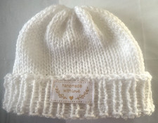 Bonnet Bébé à revers ,1-3 MOIS, Blanc, Neuf, Tricot Main. Bonnet bébé price