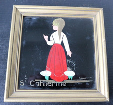 petit cadre avec peinture sur verre SAINTE CATHERINE signé Peinture sur verre price