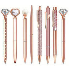 8Pcs Rose Golden Ballpoint Pen Set - Stylish Metal Pens with Crystal Accents - P Kalem Seti price