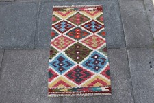 Tapis Kilim Oriental Vintage Fait Main Laine Rouge Vert 90x55cm Kilim price