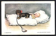 Carte postale d'artiste Un mauvais échange, le teckel tétine le biberon de... Tétine de biberon price
