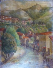 TABLEAU PEINTURE à l'HUILE sur carton Paysage Village Tableau à l'huile price