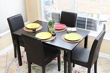 Home Life 5 PC Black Leather 4 Person Table and Chairs Dining Dinette Parson New Standart Sandalye price