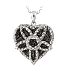 Collier En Forme De Cœur Avec Accent De Fleurs En Diamant Noir, 18" En Laiton Collier en diamant price