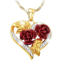 Collier En Alliage Rose Rouge Forme De Coeur Bijoux Pendentif En Diamant Femme Collier en diamant price