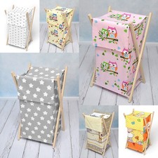 PANIER À LINGE AVEC CADRE EN BOIS NATUREL SAC BAC RANGEMENT AMOVIBLE LIN CRÈCHE Laundry Basket price