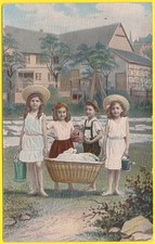 cpa FANTAISIE ENFANTS FILLETTES GARCONNET LINGERE CHILDREN LAUNDRY BASKET GARDEN Laundry Basket price