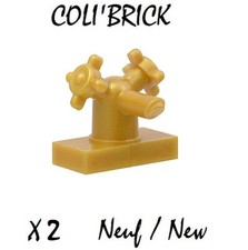Lego 13770 - 2x Robinet Tap 1x2 Dual Handles Small Sink Faucet Pearl Gold - NEUF Sink price