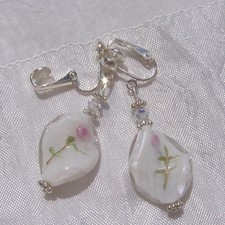Clips Boucles d'oreilles argenté perles verre blanc Swarovski "PÉTALES BLANCHES" Swarovski boucles d'oreilles price
