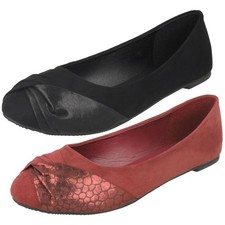 Spot On Ladies Twist Vamp Mocassins Ballerines Noires & Bordeaux Ballet ballerines price