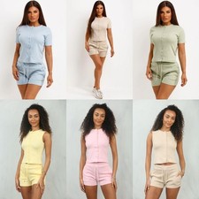 Femmes Côtelé Boutonné Haut Et Short Ensemble Salon Molly Mae Été 2-Piece Déco chambre et Lounge ensemble price