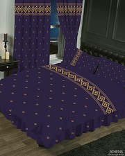 SET HOUSSE DE COUETTE LIT SIMPLE ATHÈNES CLÉ GRECQUE PRUNE AUBERGINE BORDURE DORÉE MÉTALLIQUE Textile de chambre & ensemble trousseau price