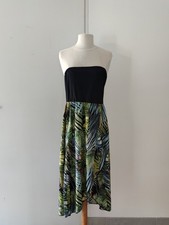 Robe bustier femme T.S noire imprimé feuilles tropicales verte fluide - Bon état Bustier price