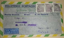 envelope letter cover Brésil avion By Air Brazil Ponta Grossa Paris 1947 Stamps Envelope price