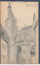 VIEUX PAPIER DESSIN D'ARTISTE AMATEUR 1931 EGLISE DE DOL? Dessin papier price