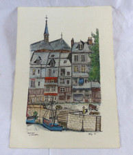 HONFLEUR Le vieux bassin Dessin 1992 signé sur papier 21 cm x 29,5 cm Dessin papier price