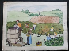 Dessin sur Papier canson 1944 1945 les vendanges  21/29,7cms Dessin papier price