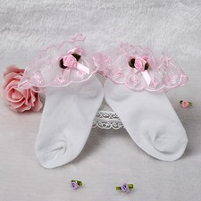 Chaussettes Fille avec Lacets Volants Baptême Blanc, Rose, Lilas, Bleu 1-8 ans Chaussettes fille price
