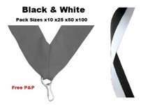 RUBANS MÉDAILLES NOIR ET BLANC LANIÈRES AVEC CLIP 22mm TISSÉ PAQUETS DE 10/25/50/100 Ribbons price