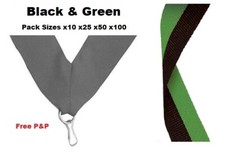 RUBANS MÉDAILLES NOIRS ET VERTS LANIÈRES ET CLIP 22mm PACKS TISSÉS 25/10/50/100 Ribbons price