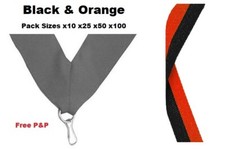 RUBANS MÉDAILLE NOIR & ORANGE LANIÈRES AVEC CLIP 22mm TISSÉ PAQUETS DE 10/25/50/100 Ribbons price
