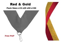 RUBANS MÉDAILLES ROUGES ET OR LANIÈRES ET CLIP 22mm PACKS TISSÉS 25/10/50/100 Ribbons price