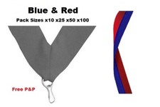 RUBANS MÉDAILLE BLEU & ROUGE LANIÈRES AVEC CLIP 22mm TISSÉ PAQUETS DE 10/25/50/100 Ribbons price