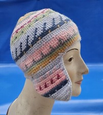 BONNET CACHE PROTÈGE OREILLES EN LAINE TRICOTÉ À LA MAIN T53 jaune bleu vert Bonnet femme price