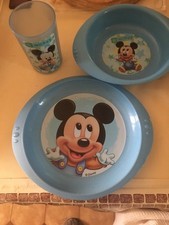 ensemble plastique bleu repas bébé set 2 assiettes et verre mickey disney Feeding ensemble price