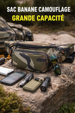 Sac Banane Camouflage Multi Poches 35cm Toile Résistante Ceinture Réglable Style Ceinture sac homme price