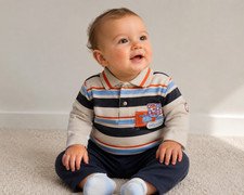 Pull polo bebe garçon 6 mois beige rayure tbe manches longues Bébé pull price
