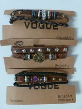 Bracelet multi brins cuir artisanal ethnique avec métal et perles (3 asst) Ethnic bracelet price