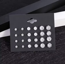 Lot De 12 Paires De Boucles D'oreilles Puce Clou Fantaisie Style Argent Diamant Diamant boucles d'oreilles price