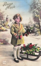 CP BONNE ANNEE PETITE FILLE MANTEAU LUGE ROSES FLEURS - 69622 Manteau fille price