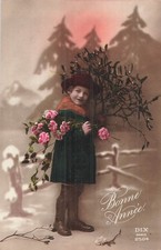 CP BONNE ANNEE ENFANT CHAPEAU ROSES FLEURS - 69400 Chapeau enfant price