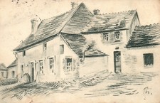 Carte postale * Une ferme - dessin à l'encre ou à la craie (AB)70031 Craie price