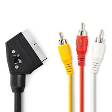 Câble Péritel rond noir 2m SCART Mâle 3x RCA mâle - Plaqué nickel – Commutable Scart câble price