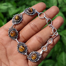 Bracelet élégant oeil de tigre pierre précieuse 1 pièce plaqué argent 925 bij... Argent bracelet price