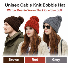 Unisexe Câble Tricot Bonnet à Pompon Hiver Chaud Brun Epais Rouge Gris Un Taille Bonnet unisexe price
