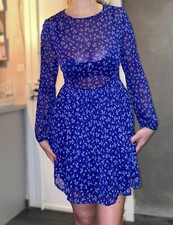 Robe bleu fleuri Mango MNG  manches  longues doublé T 36 S Mariage robe price