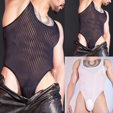 Sous vêtement rayé sans manches homme See Through body combinaison pyjama Combinaison homme price
