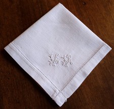 Serviette thé/Mouchoir ancien brodé en pur fil de lin monogramm fleur CR/Jour/12 Mouchoir price
