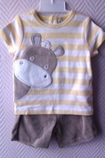 Ensemble Garçon Hippopotame- 6 Mois "Tee-Shirt+ Short" Brun/Blanc-2 Pièces- Neuf Ensemble garçon price